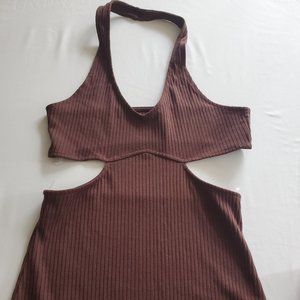 Brown form fitted full length dress
